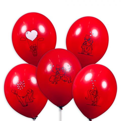 Übersicht 5 rote Ballons mit unterschiedlichen Brautpaar-Motiven.