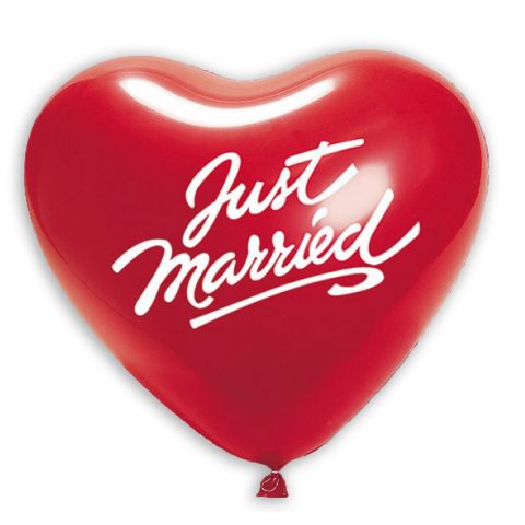 Roter Herzballons mit Aufdruck "Just married"